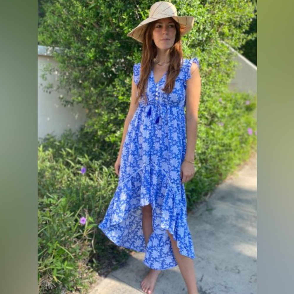 The Kemble Shop Emma Dress in Blue and White Floral